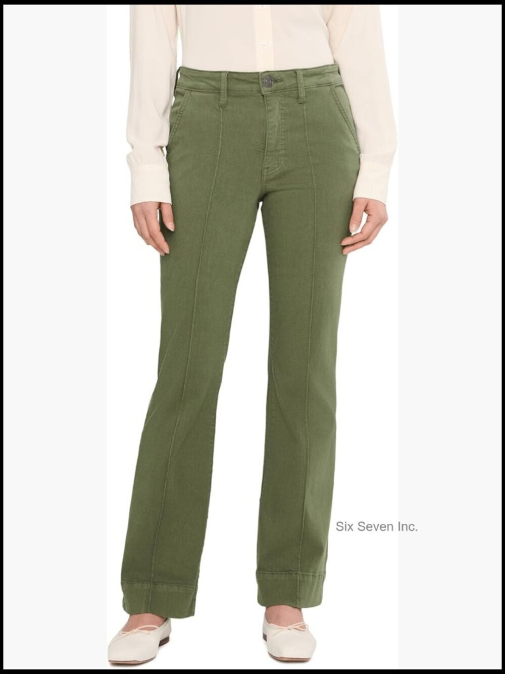 High-Rise Flare Front Pin Tuck Jeans with Stretch